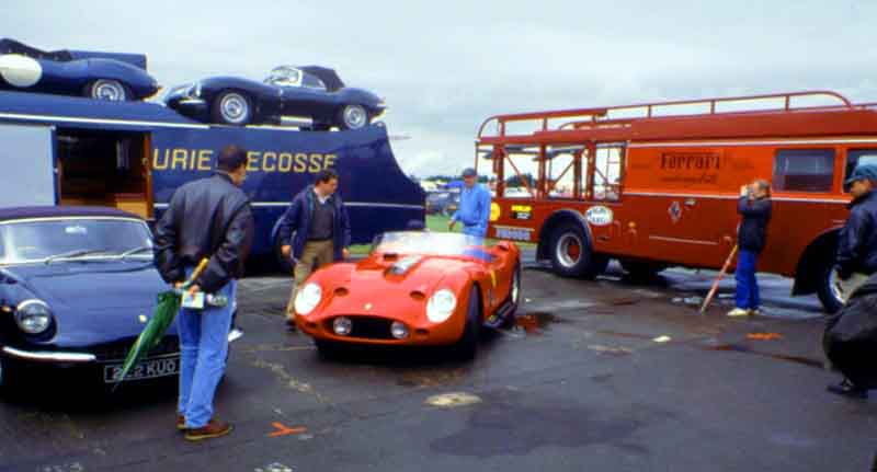 Classic Le Mans Ecurie Ecosse and Ferrari team trucks