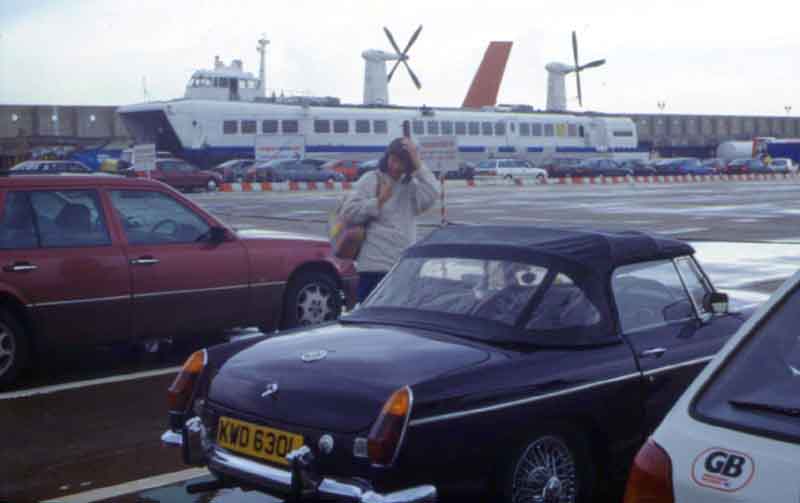 About to board the Hovercraft after torrential rain on the journey down