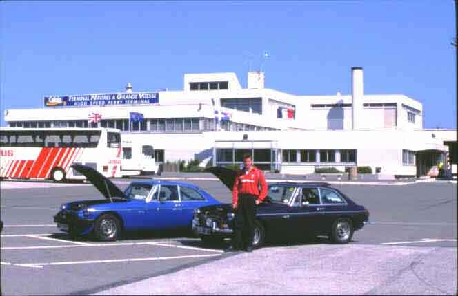 Calais ferry terminal.  Time to replenish my water and have a look at Neil's hot-starting problem