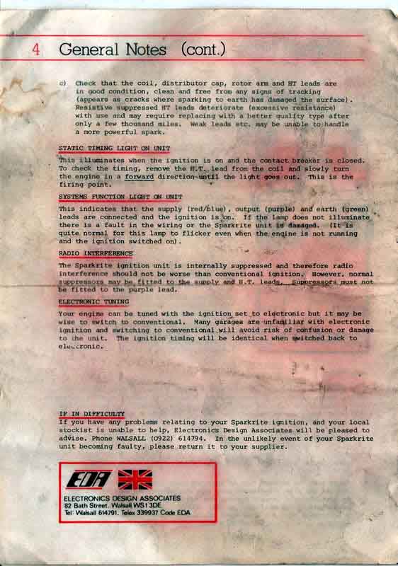 fitting instructions for sparkrite sx2000 electronic ignition system